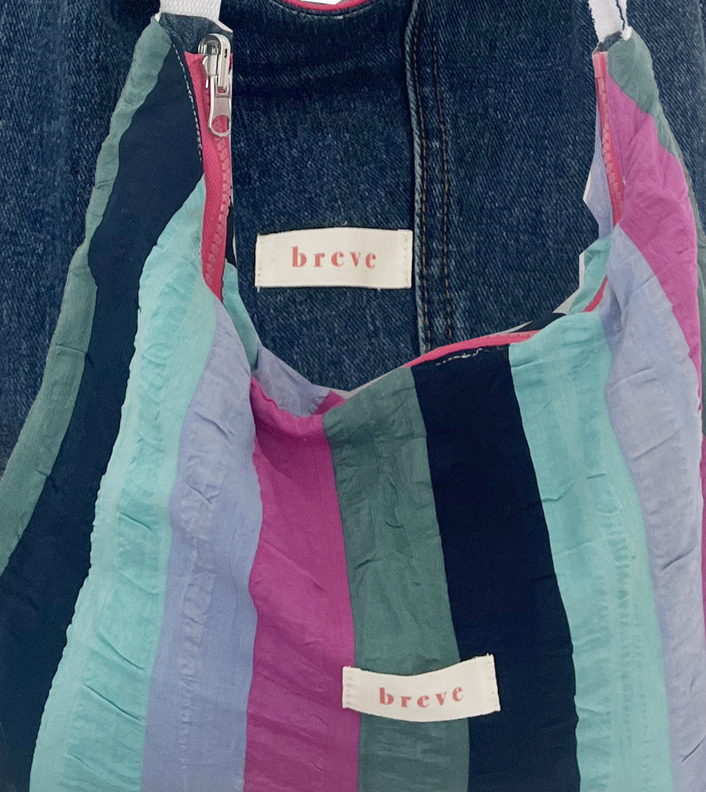 Sac réversible jeans / rayé