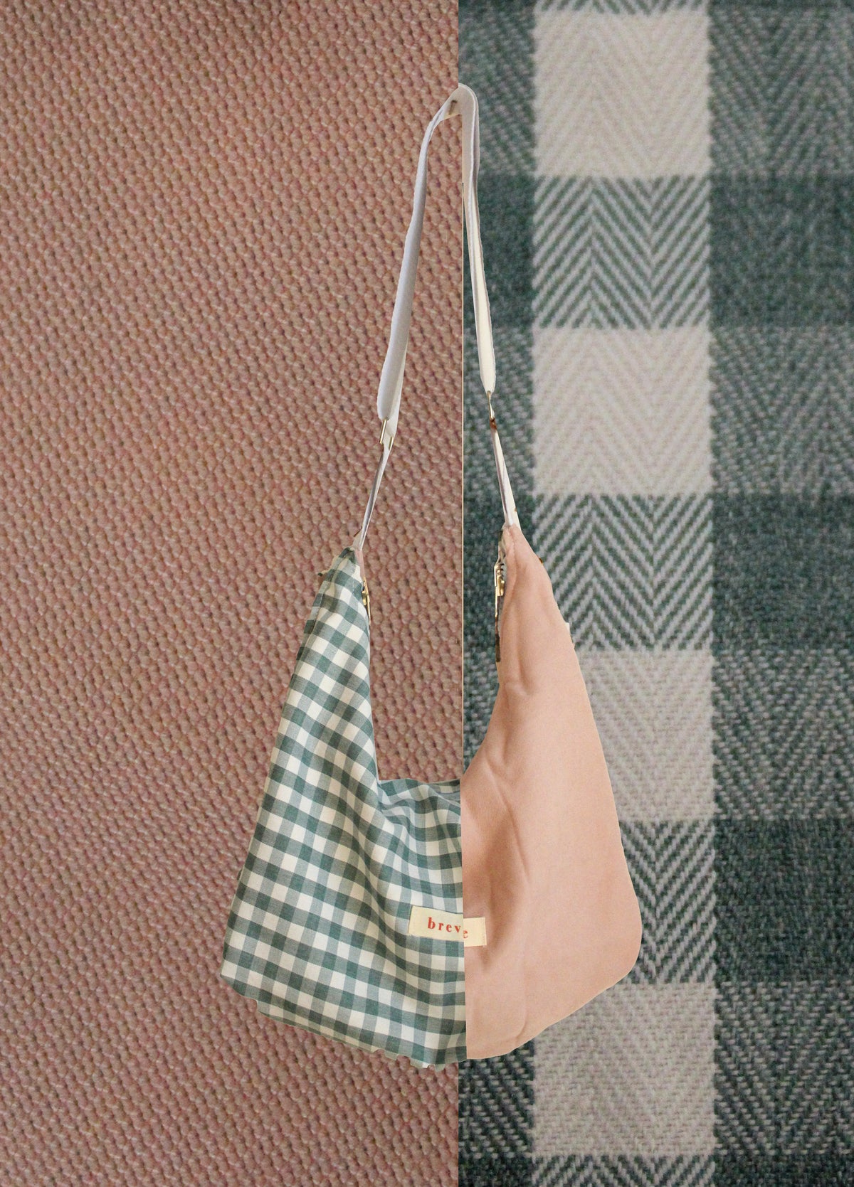 Sac réversible rose/carreaux bleus