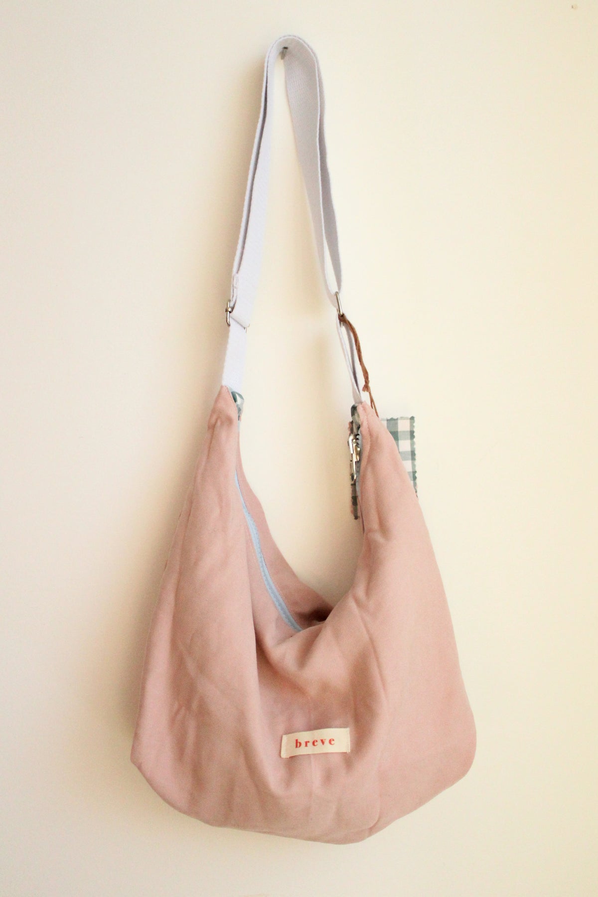 Sac réversible rose/carreaux bleus