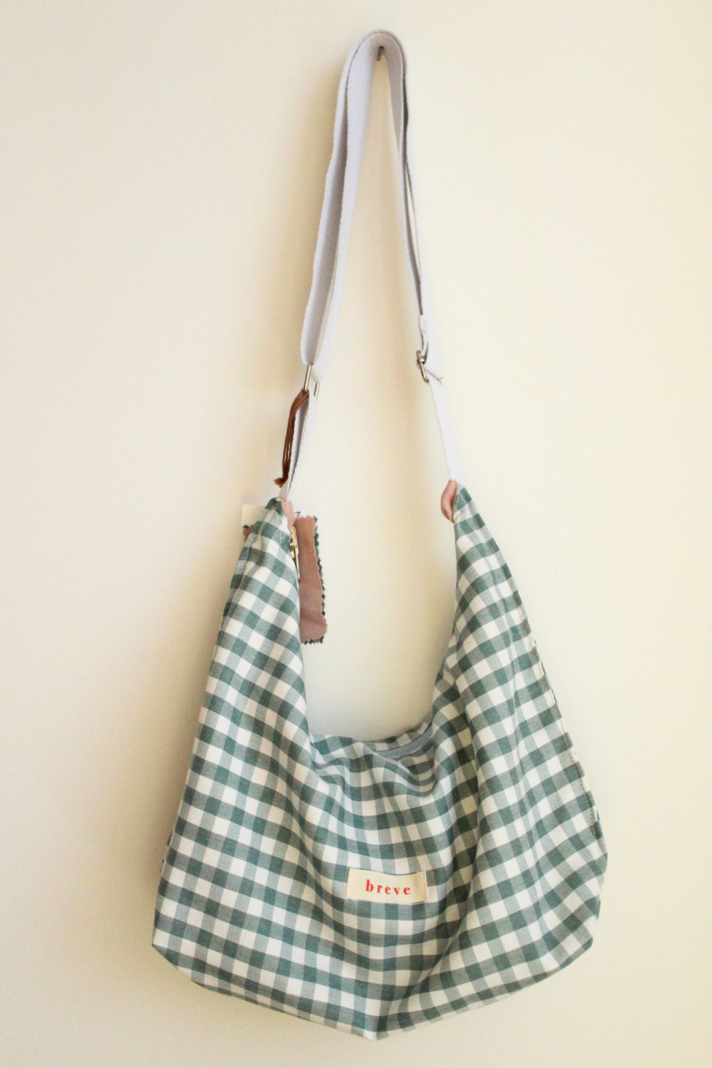 Sac réversible rose/carreaux bleus