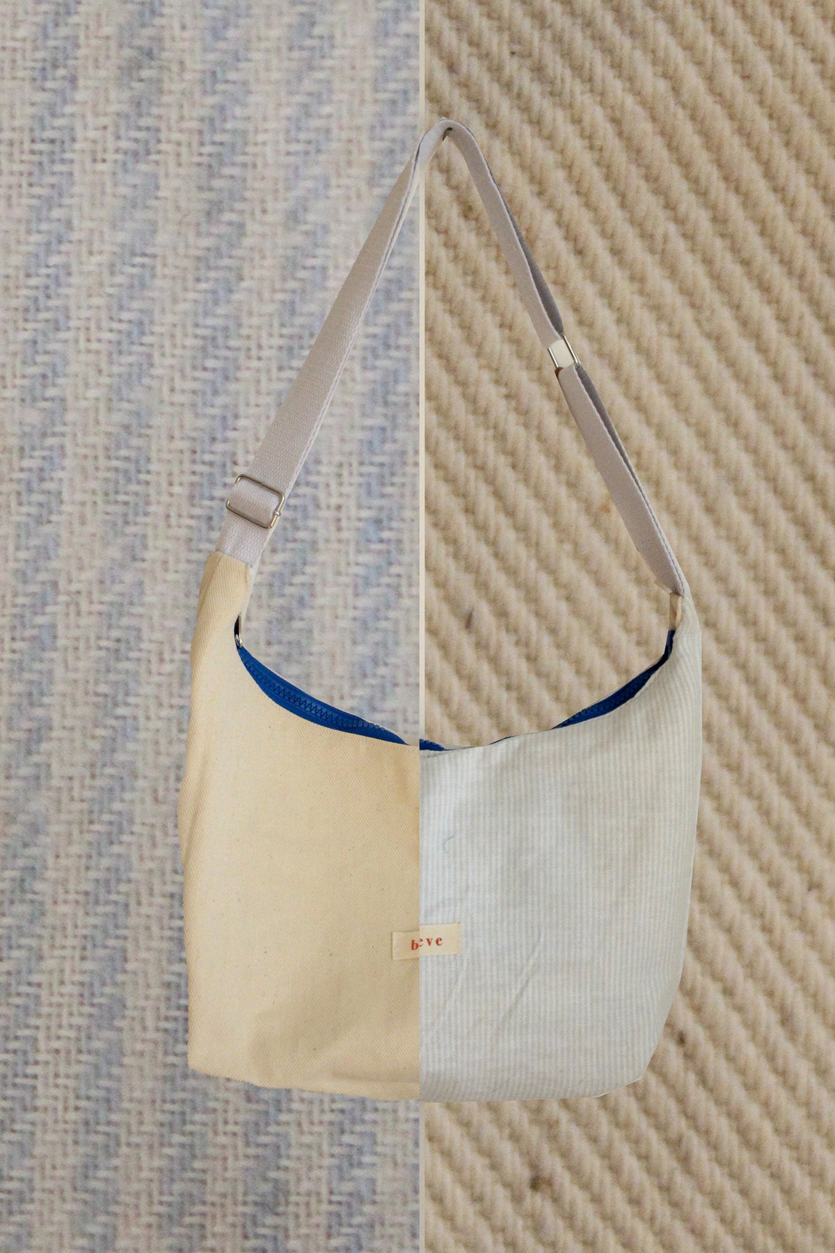 Sac réversible beige/rayé bleu