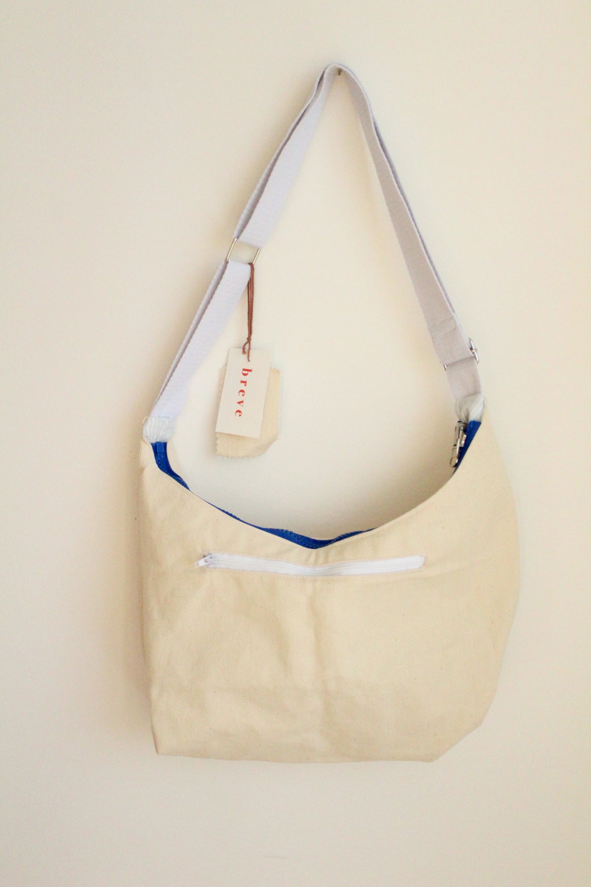 Sac réversible beige/rayé bleu