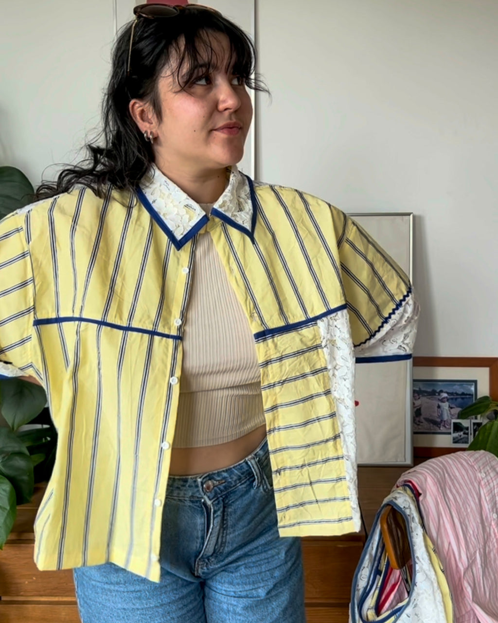 Chemisette CROP jaune et dentelle