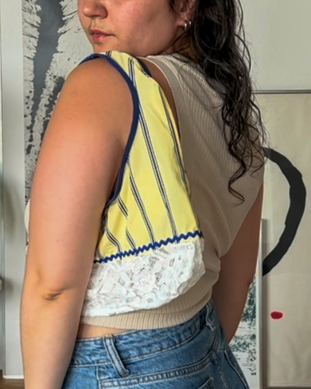 Sac MINI jaune et dentelle