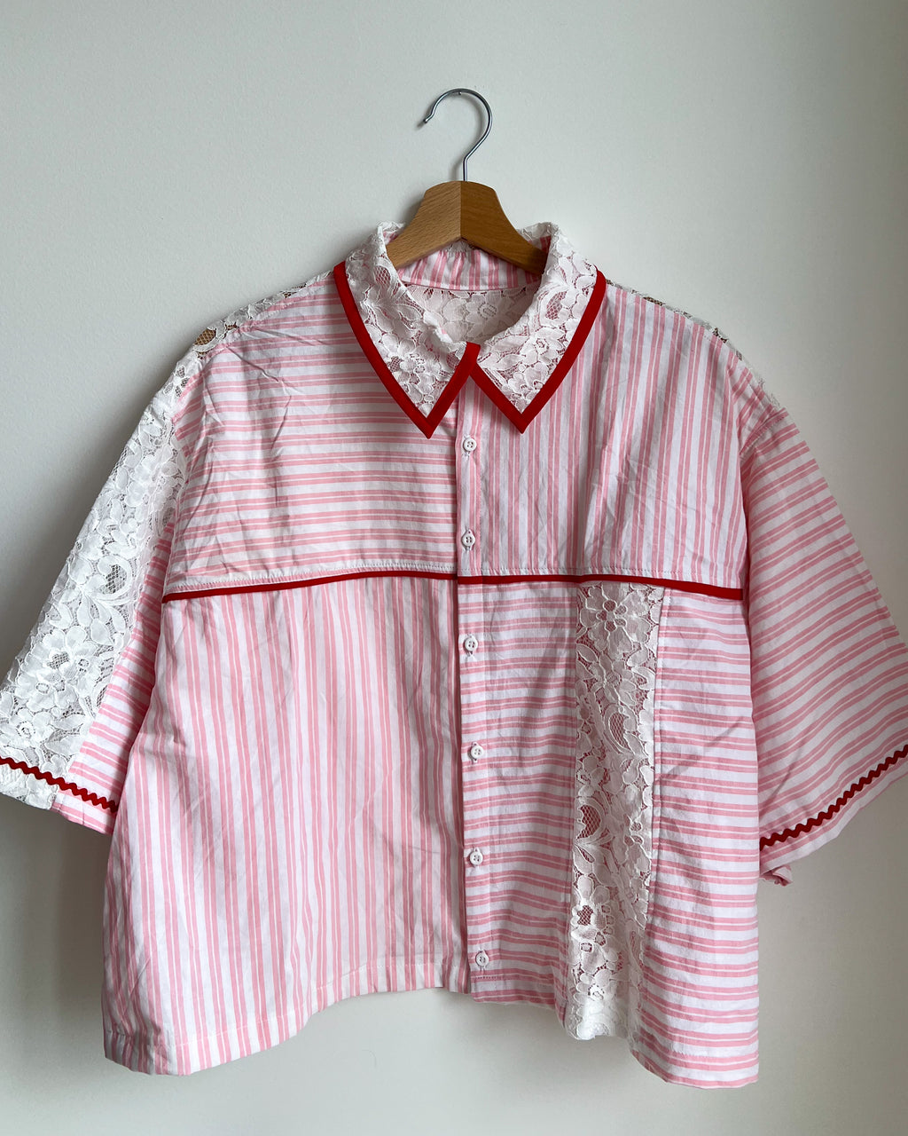 Chemisette CROP rose et dentelle