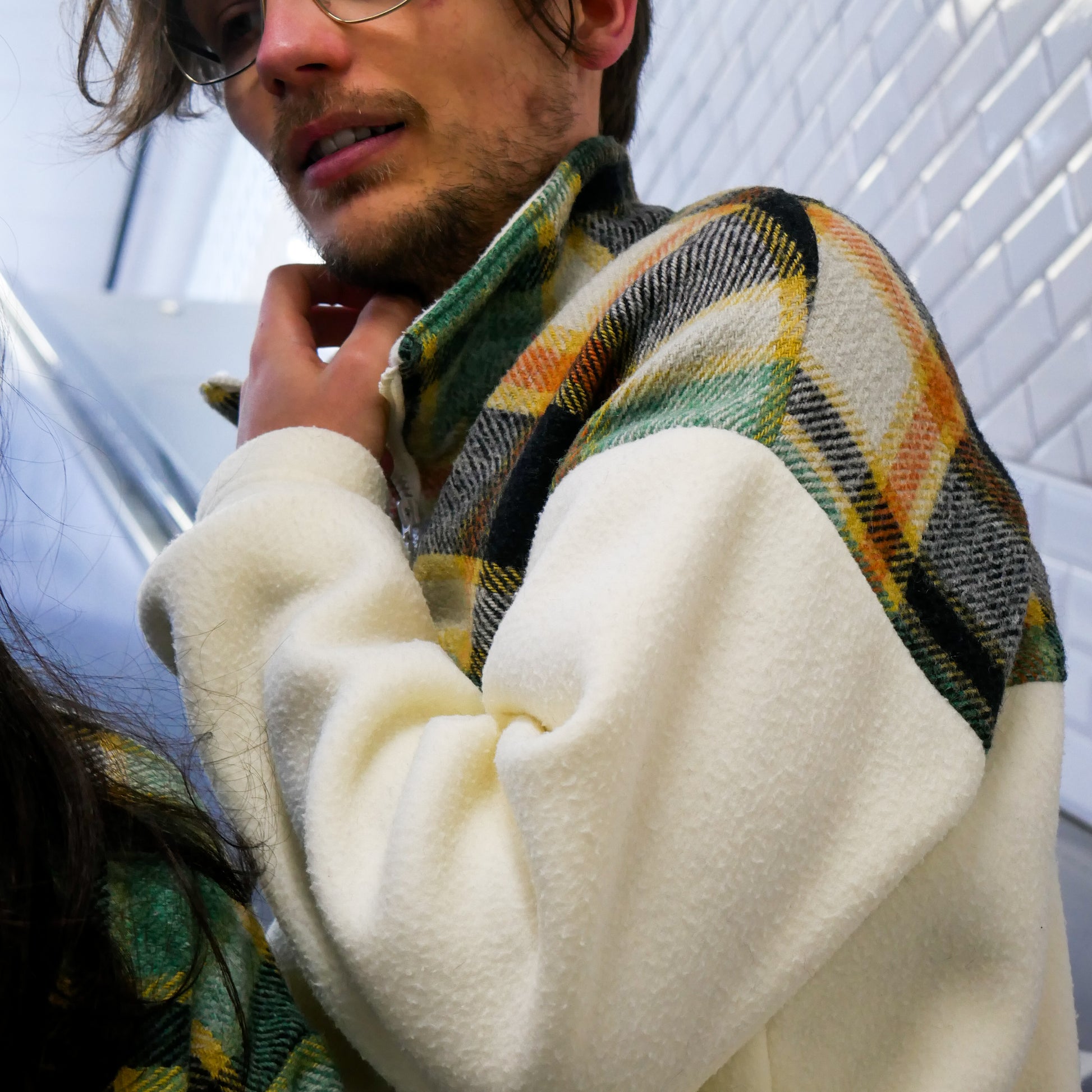 Polaire verte/beige